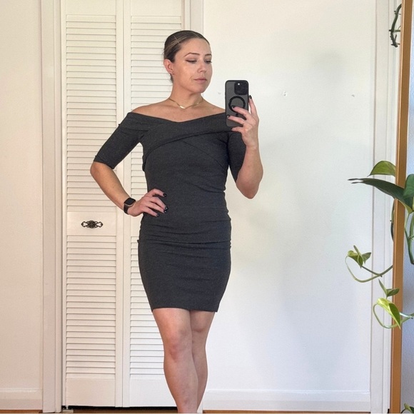 Zara Trafaluc Off Shoulder Crossover Grey Bodycon dress, size small - Picture 7 of 9